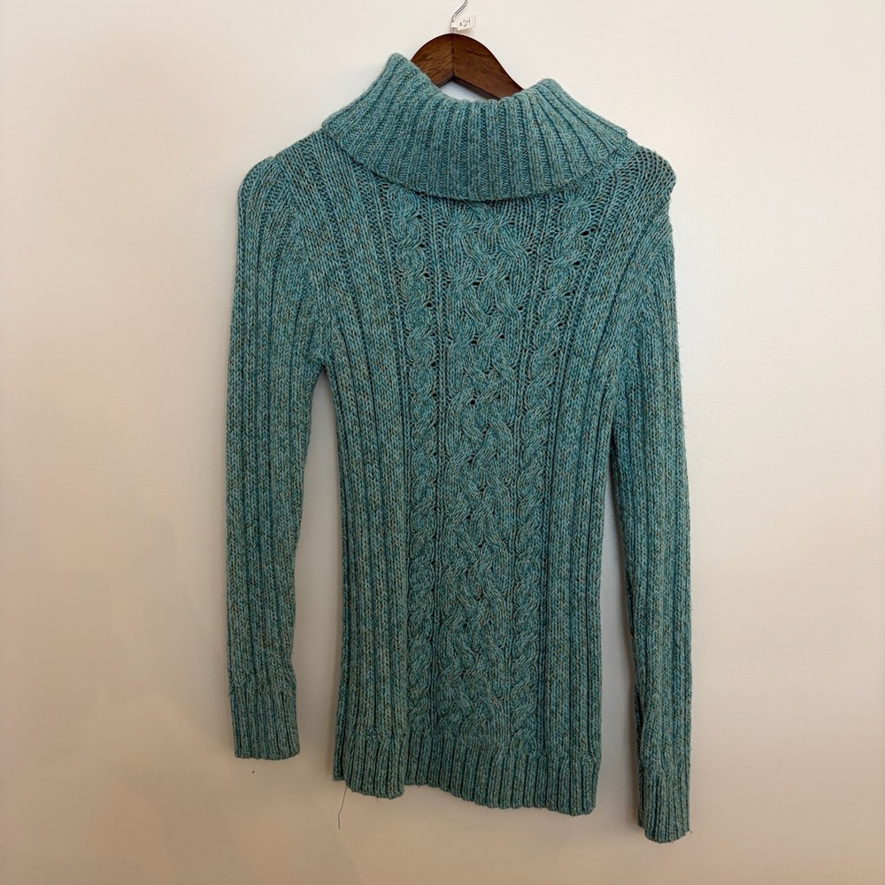 Old Navy‎ Womens Turquoise Blue Cable Knit Cowl Neck Sweater Marl Chunky Large